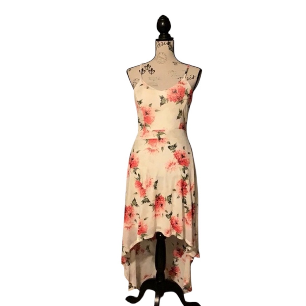 No Boundaries High Low Floral Dress - White and Pink